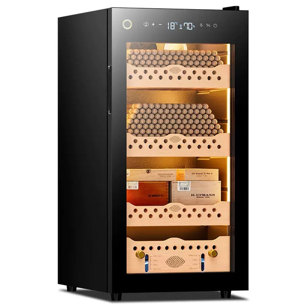95L Electric Cigar Humidor Silent Constant Temperature Humidity 3 Tier Beech Wood Humidor Compressor Refrigeration （BY SHIP)