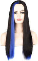 Full Fashion Black Mix Purple Long Straight Wigs M