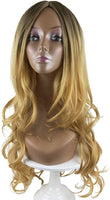 Full Linen Blonde Wavy Wigs for Women Ombre Long C