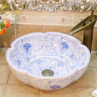Ceramic Countertop Basin Blue and white patterned 
