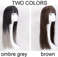 Full Long Wigs Ombre Grey Wigs With Bangs,Natural 