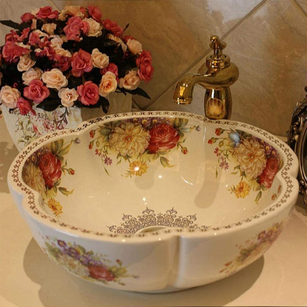 Ceramic Countertop Basin Rose flower ceramic count