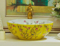 Ceramic Countertop Basin Yellow and white  ceramic