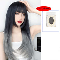 Full Long Wigs Ombre Grey Wigs With Bangs,Natural 