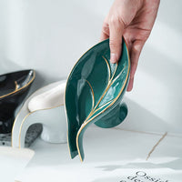 Leaf Ceramic Soap Dish with Drain,Soap Holder,Soap