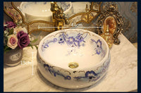 Ceramic Countertop Basin Handmade blue and white p