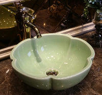 Ceramic Countertop Basin Green crackle glaze washb