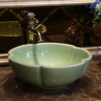 Ceramic Countertop Basin Green crackle glaze washb