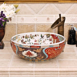Ceramic Countertop Basin Flower and Bird Bathroom 