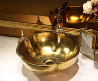 Ceramic Countertop Basin Embossed Golden porcelain