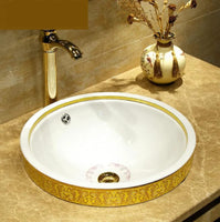 Ceramic Countertop Basin Golden Semi Embedded Plat