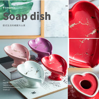 Ceramic Love Heart Shape Self Draining Soap Dish H