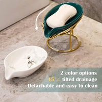Ceramic Soap Dish with Drain, Soap Holder with Met
