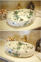 Ceramic Countertop Basin Handmade Flower bird Arti