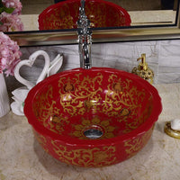 Ceramic Countertop Basin Red round ceramic washbas
