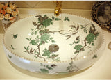 Ceramic Countertop Basin Handmade Flower bird Arti