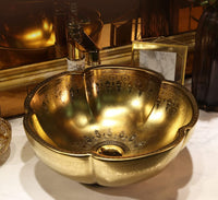 Ceramic Countertop Basin Embossed Golden porcelain