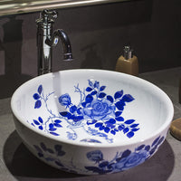 Ceramic Countertop Basin Blue and white ceramic wa